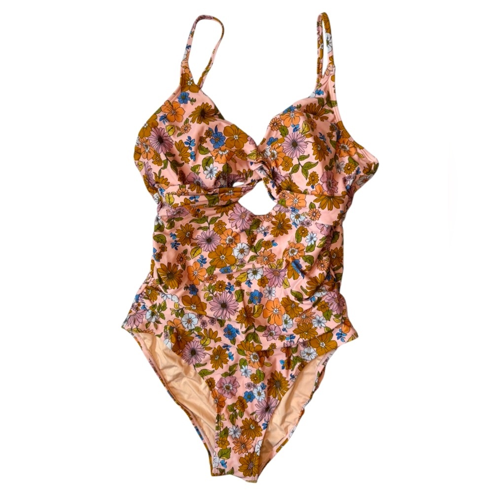 Cupshe | NWT Floral Twisted Tummy Control Ruched Cut Out One-Piece Women Size L - Picture 3 of 9